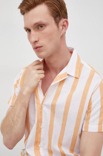 Košile ze směsi lnu Selected Homme pánská, oranžová barva, regular