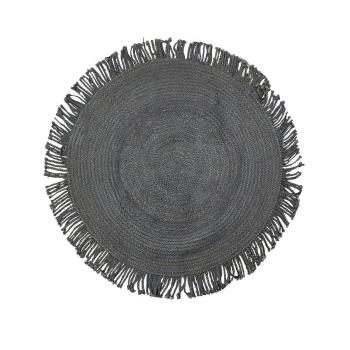 Černý jutový koberec s třásněmi Fringi - Ø120*1cm DEJMRDZF120