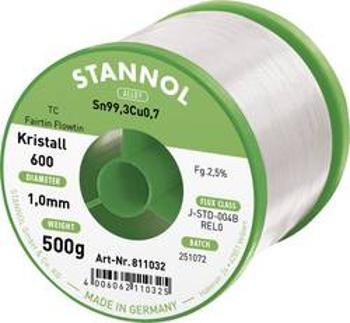 Bezolovnatý pájecí cín Stannol Kristall 600 Fairtin, bez olova, 500 g, 1 mm