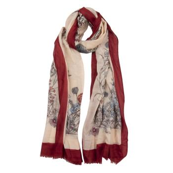 Červeno béžový šátek s květinovým motivem - 85*180 cm JZSC0519R