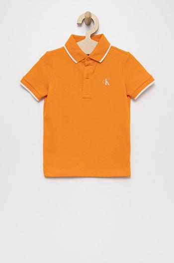 Dětské polo tričko Calvin Klein Jeans oranžová barva, s potiskem