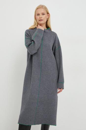 Šaty s příměsí kašmíru Liviana Conti šedá barva, mini, oversize