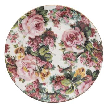 Porcelánový dezertní talířek s květy a zlatou linkou Pink Flowers - Ø 21*2 cm PFDP