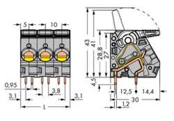 Pružinová svorkovnice WAGO 2716-108, 6.00 mm², Pólů 8, šedá, 15 ks