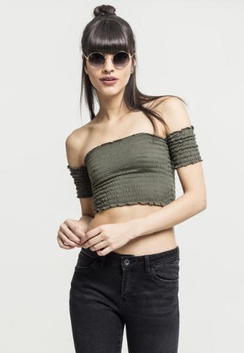 Urban Classics Ladies Cropped Cold Shoulder Smoke Top olive - S