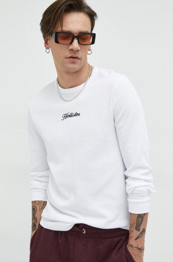 Tričko s dlouhým rukávem Hollister Co. bílá barva, s aplikací