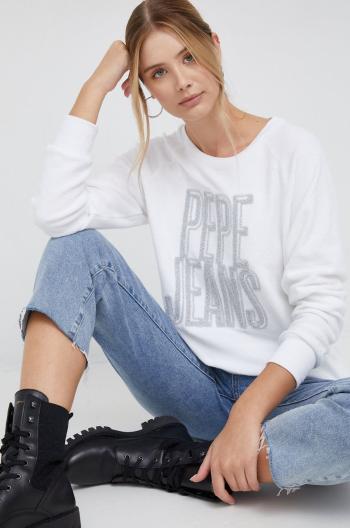 Mikina Pepe Jeans dámská, bílá barva, s aplikací