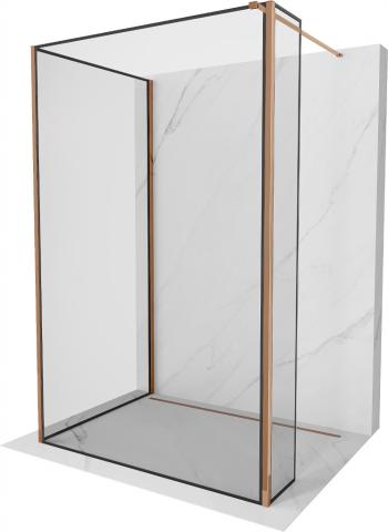 MEXEN/S Kioto Sprchová zástěna WALK-IN 110 x 110 x 40 cm, černá vzor, růžové zlato 800-110-110-221-60-70-040