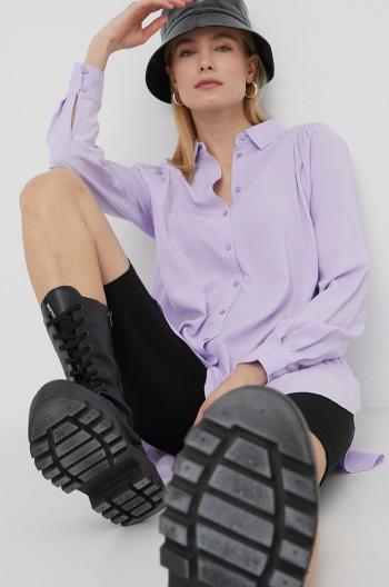 Košile Vila dámská, fialová barva, relaxed, s klasickým límcem