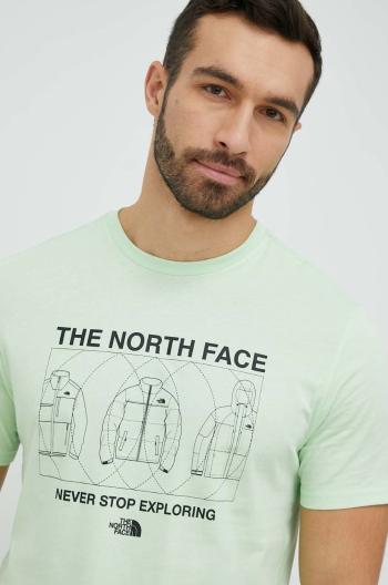 Bavlněné tričko The North Face zelená barva, s potiskem