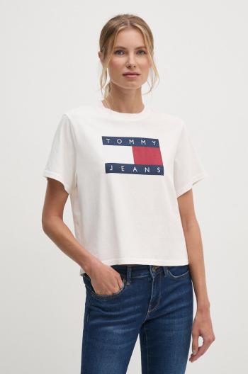 Bavlněné tričko Tommy Jeans béžová barva, DW0DW18629