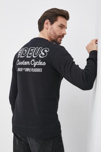 Bavlněná mikina Deus Ex Machina pánská, černá barva, s potiskem