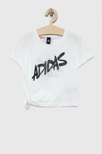 Dětské bavlněné tričko adidas G D KNOT bílá barva