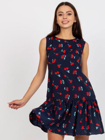 TMAVĚ MODRÉ ŠATY SE VZOREM TŘEŠNÍ -LK-SK-506962-1.63P-NAVY-CHERRY Velikost: 42