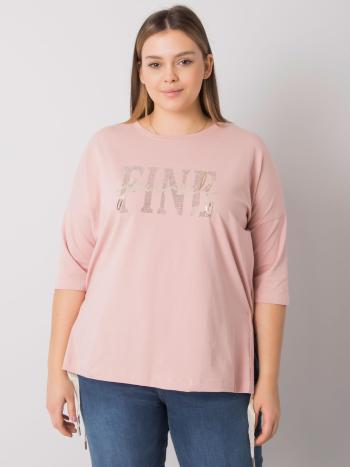 PUDROVÉ TRIČKO ELENA S NÁPISY FINE YOURSELF -RV-BZ-6964.90P-POWDER PINK Velikost: ONE SIZE