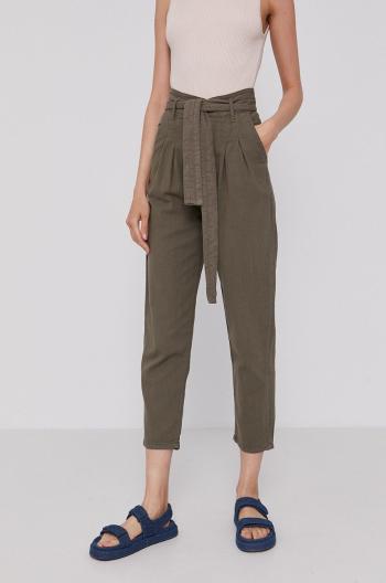 Kalhoty Pepe Jeans Cloe dámské, zelená barva, jednoduché, high waist