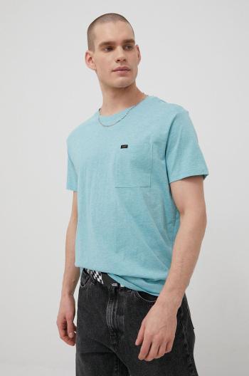 Bavlněné tričko Lee tyrkysová barva