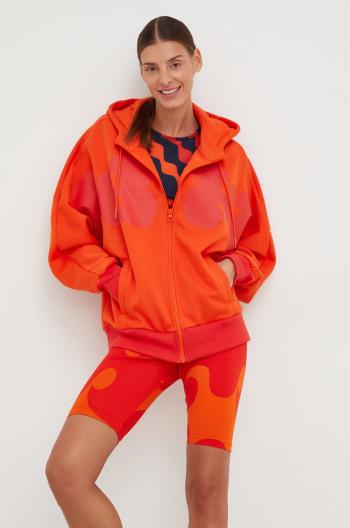 Mikina adidas Performance dámská, oranžová barva, s kapucí, s potiskem
