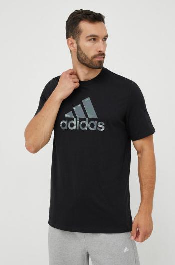 Bavlněné tričko adidas černá barva, s potiskem