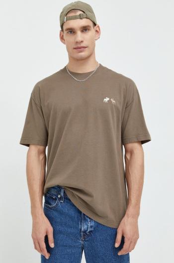 Bavlněné tričko Abercrombie & Fitch hnědá barva, s aplikací