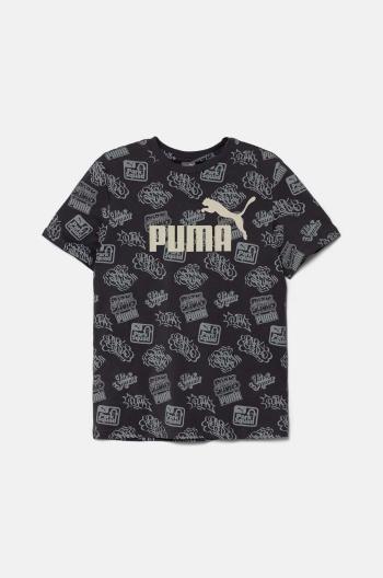 Dětské bavlněné tričko Puma ESS+ MID 90s AOP Tee šedá barva, 681875