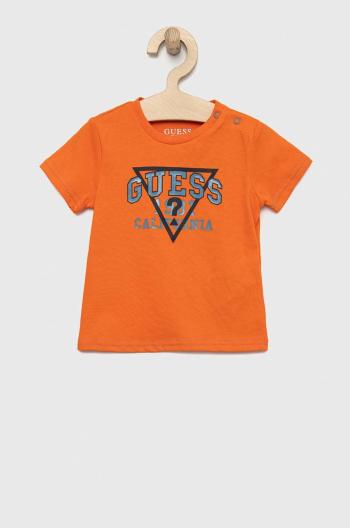 Bavlněné dětské tričko Guess oranžová barva, s potiskem