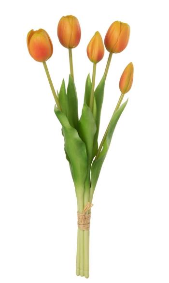 Kytice 5ks oranžových realistických tulipánů - 40cm 32916