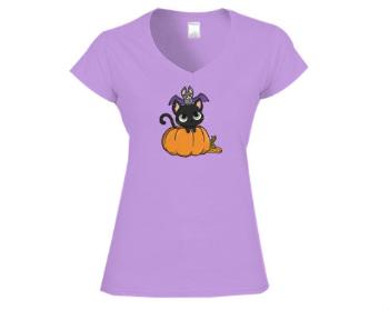 Dámské tričko V-výstřih Kočička a netopýr