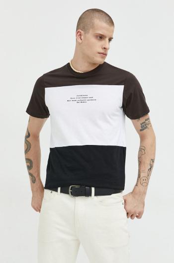 Bavlněné tričko Jack & Jones hnědá barva