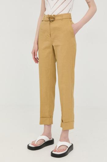 Plátěné kalhoty Pinko dámské, žlutá barva, jednoduché, high waist