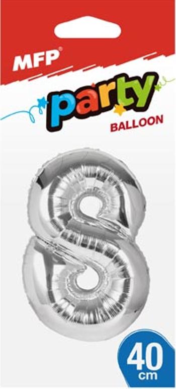 Balónek č. 8 nafukovací fóliový 40 cm - stříbrný