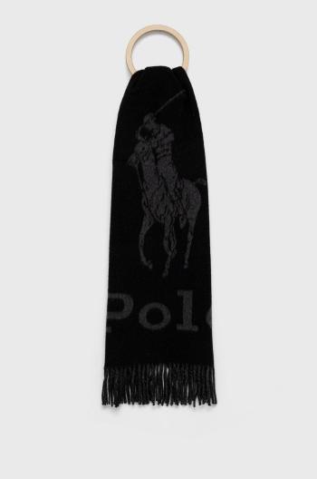 Vlněná šála Polo Ralph Lauren černá barva, hladká