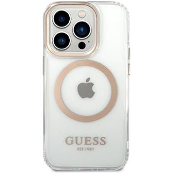 Guess Transparent MagSafe Kompatibilní Zadní Kryt pro iPhone 14 Pro Max Gold (GUHMP14XHTRMD)