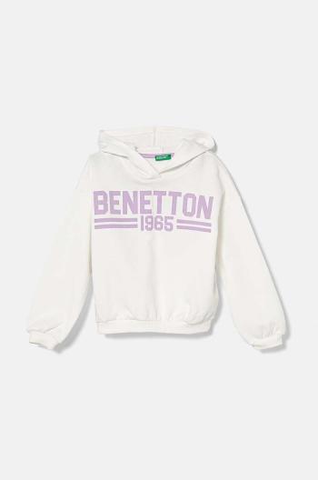 Dětská bavlněná mikina United Colors of Benetton bílá barva, s kapucí, s potiskem, 3J68C203Q