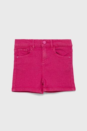 Dětské riflové kraťasy Guess růžová barva, hladké, nastavitelný pas