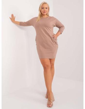 Dámské šaty s kapsami plus size tmavě béžové  