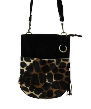 Černo hnědá kožená kabelka přes rameno Giraffe - 27*22*0,7 cm IVCBRZ