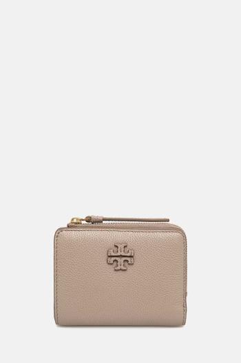 Kožená peněženka Tory Burch McGraw Bi-Fold béžová barva, 158904