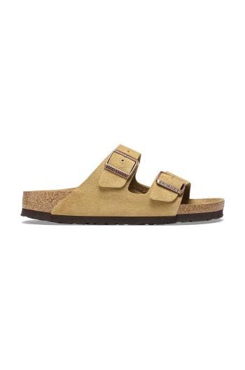 Semišové pantofle Birkenstock Arizona dámské, béžová barva, 1026174