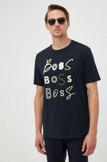 Bavlněné tričko BOSS Boss Casual tmavomodrá barva, s aplikací