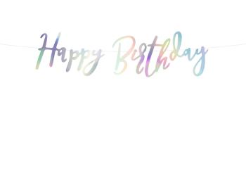 PartyDeco Banner duhový - Happy Birthday 16,5 x 62 cm