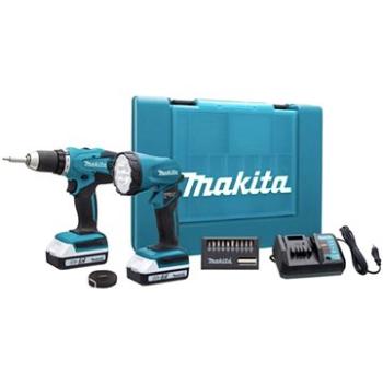 Makita DF457DWLX 18V, 2x1,5Ah + svítilna + sada bitů 11 ks (0088381689465)