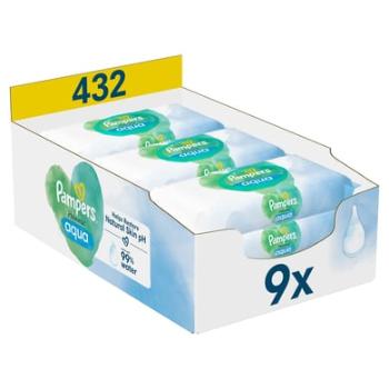 Pampers Vlhčené ubrousky Harmonie Aqua 432 ubrousků (9 x 48 ks)