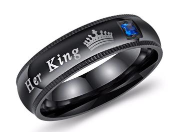 Ziskoun Prsten pro páry z chirurgické oceli - HER KING - HIS QUEEN SR202 Velikost: BLACK - 9