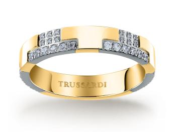 Trussardi Blyštivý bicolor prsten z oceli T-Logo TJAXC39 58 mm