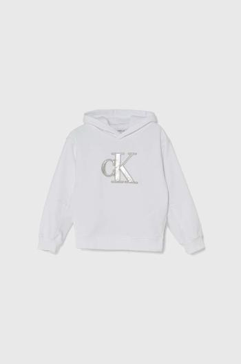 Dětská mikina Calvin Klein Jeans bílá barva, s kapucí, s aplikací