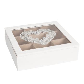 Krabička na čaj s dekorem srdce -24*24*7 cm 6H0539
