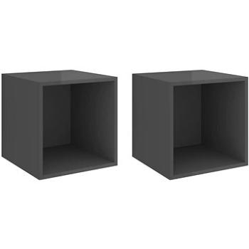 Nástěnné skříňky 2 ks šedé vysoký lesk 37x37x37 cm dřevotříska  (805469)