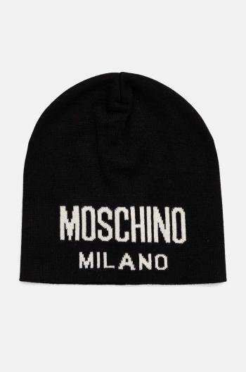 Vlněná čepice Moschino černá barva, z tenké pleteniny, M5802 60016