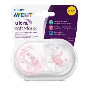 Philips Avent Šidítko Ultrasoft text 0-6 m dívka 2 ks